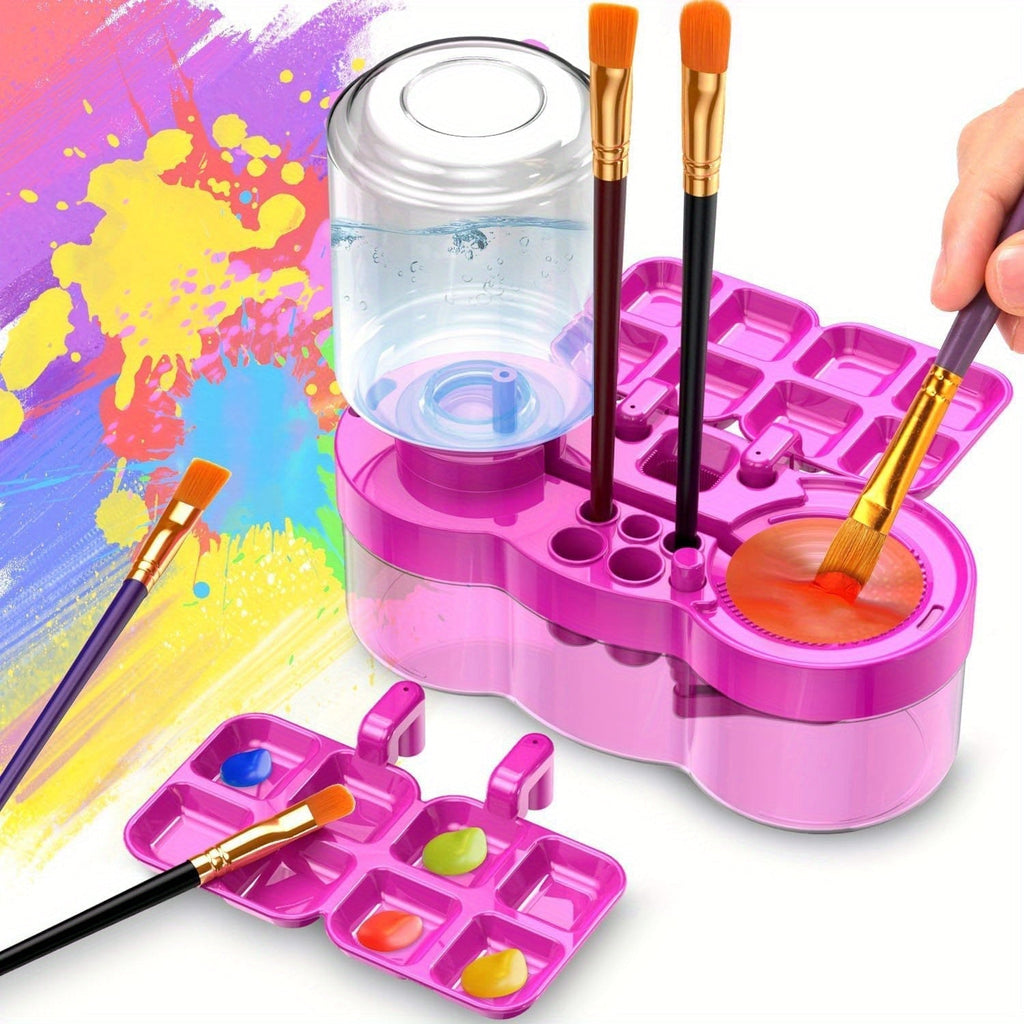 Paint Brush Cleaner 6-in-1 Upgraded with Paint Tray Drain Brush Holder Water Circulation Cleaning Tool for Acrylic Watercolor Water-Based Paints Artist Painting Supplies Blue Purple