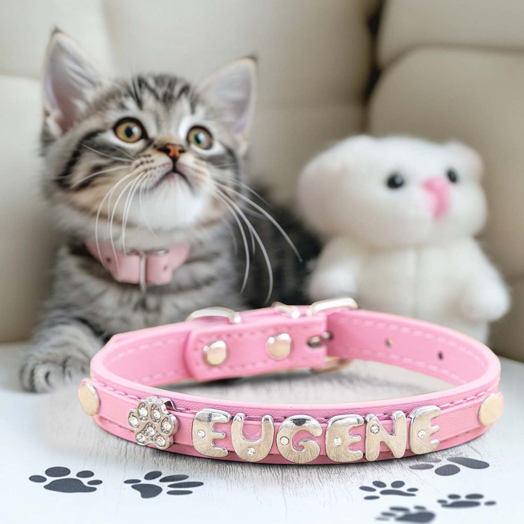 Personalized Faux Leather Cat & Dog Collar with Pendant Tag, Customized ID Collar for Small & Medium Dogs and Cats, Adjustable Pet Collar with Exquisite Charm Decoration, 11 Colors XS to M