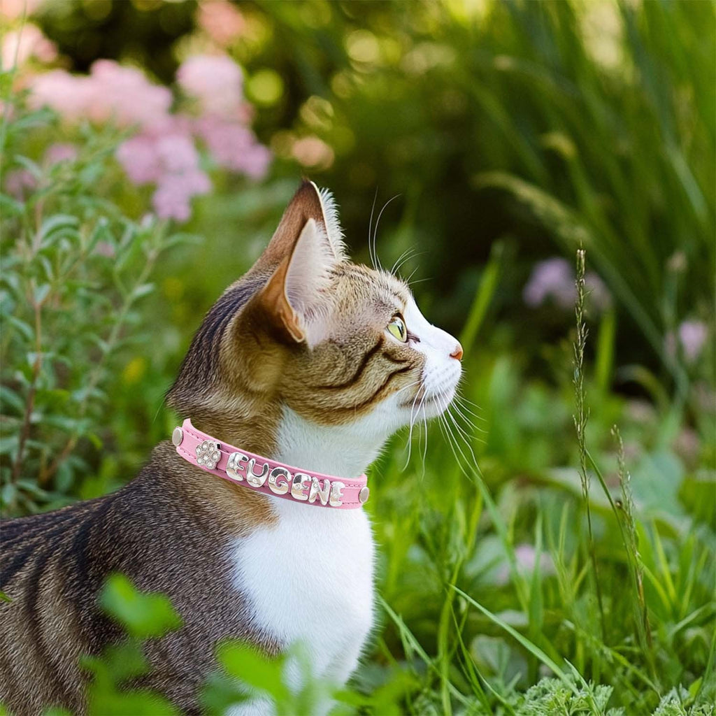 Personalized Faux Leather Cat & Dog Collar with Pendant Tag, Customized ID Collar for Small & Medium Dogs and Cats, Adjustable Pet Collar with Exquisite Charm Decoration, 11 Colors XS to M