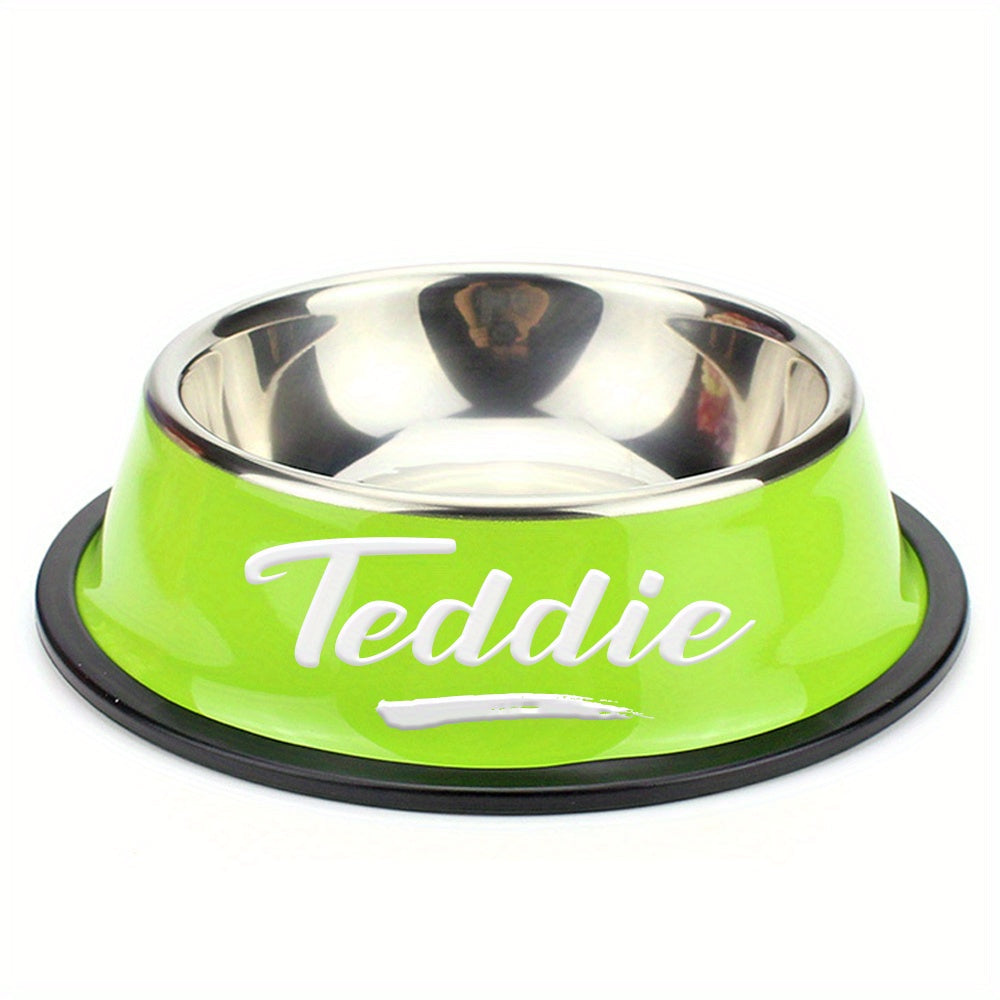 Personalized Stainless Steel Pet Bowl with Custom Name - Anti-Slip Non-Spill Dog & Cat Food Water Bowl, Customized Pet Dish Gift for Dogs Cats, Durable Easy-Clean Metal Bowl with Name Engraving