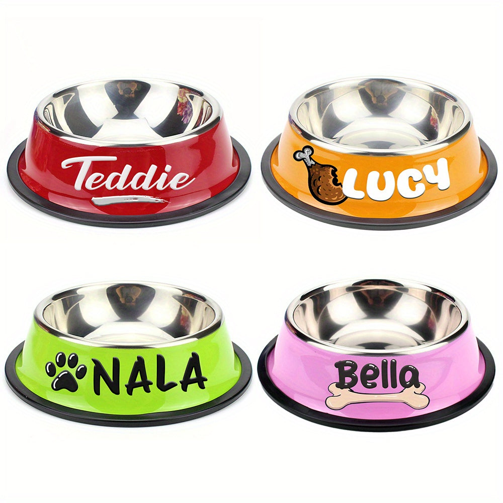 Personalized Stainless Steel Pet Bowl with Custom Name - Anti-Slip Non-Spill Dog & Cat Food Water Bowl, Customized Pet Dish Gift for Dogs Cats, Durable Easy-Clean Metal Bowl with Name Engraving