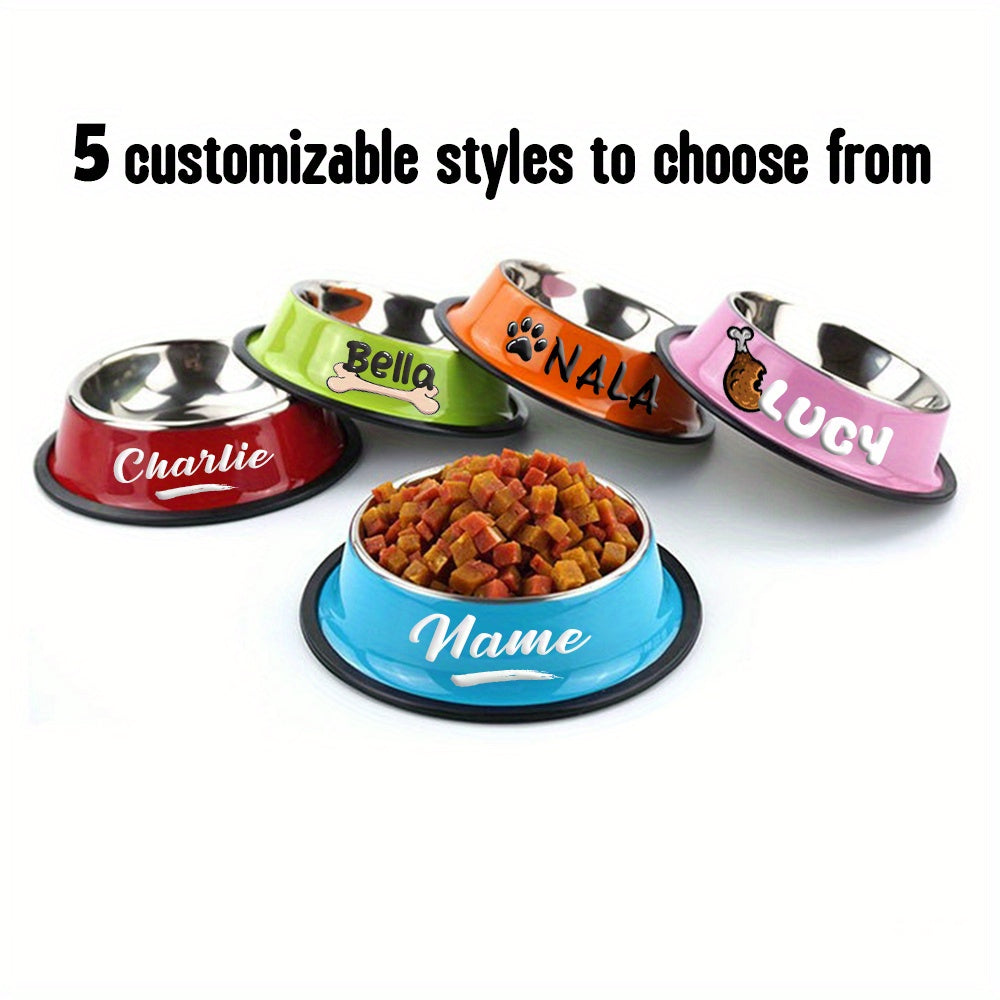 Personalized Stainless Steel Pet Bowl with Custom Name - Anti-Slip Non-Spill Dog & Cat Food Water Bowl, Customized Pet Dish Gift for Dogs Cats, Durable Easy-Clean Metal Bowl with Name Engraving