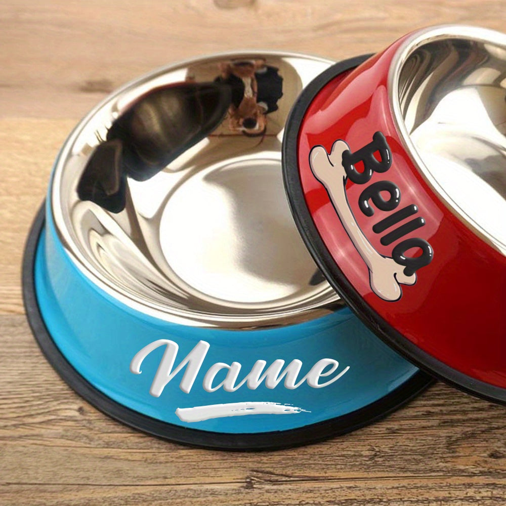 Personalized Stainless Steel Pet Bowl with Custom Name - Anti-Slip Non-Spill Dog & Cat Food Water Bowl, Customized Pet Dish Gift for Dogs Cats, Durable Easy-Clean Metal Bowl with Name Engraving