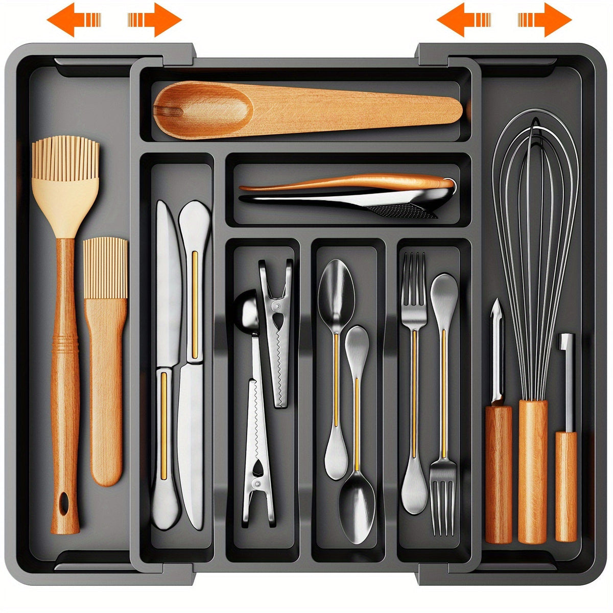 Expandable Cutlery Tray Drawer Organizer – Adjustable Kitchen Silverware Organizer for Knives, Forks & Spoons with Labels – Fits Kitchen, Bedroom & Living Room Drawers – Bamboo & Plastic