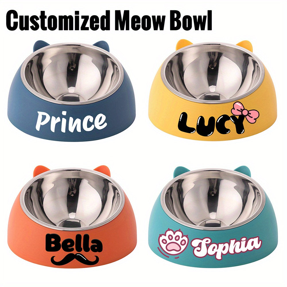 Personalized Stainless Steel Tilted Pet Bowl for Cats and Dogs Custom Name Ergonomic Neck Protection Food Water Bowl Great Gift for Pets Small Medium Large