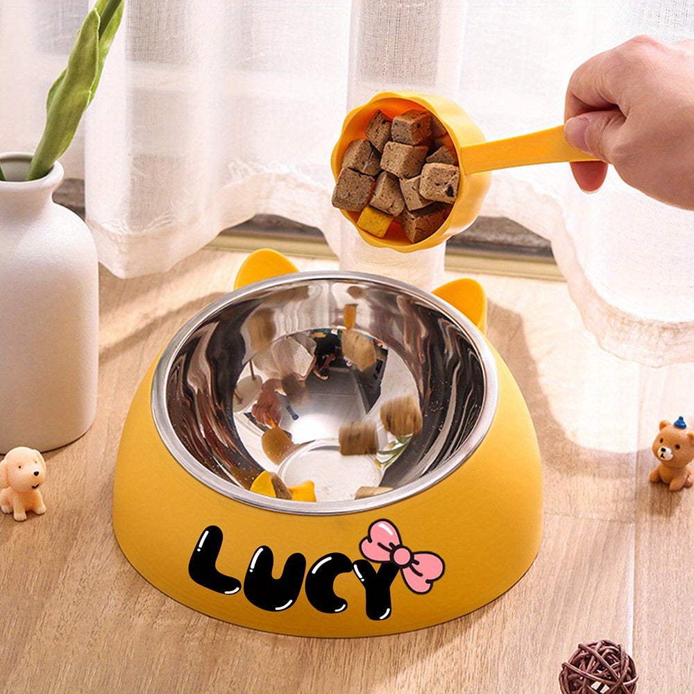 Personalized Stainless Steel Tilted Pet Bowl for Cats and Dogs Custom Name Ergonomic Neck Protection Food Water Bowl Great Gift for Pets Small Medium Large