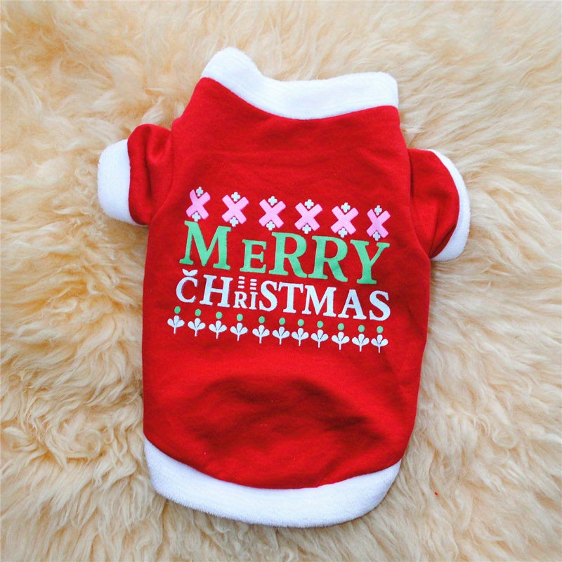3pcs Pet Christmas Clothes Set – Striped Fleece Sweater & Printed T-Shirt Holiday Outfit for Dogs and Cats, Comfortable Xmas Costume for Small Medium Pets, Festive Party Dress Gift