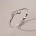 925 Sterling Silver Snake Cuff Bracelet Adjustable Hypoallergenic Green Zirconia Eyes Floral Accents Zodiac Snake Retro Punk Style Jewelry Gift