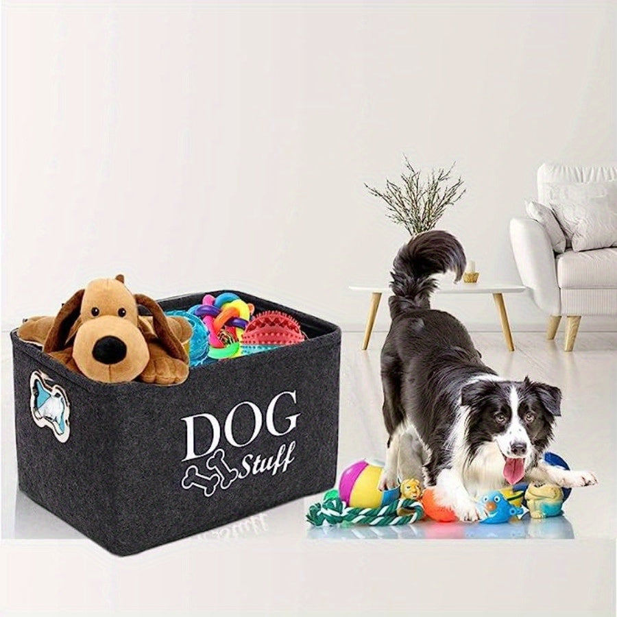 Pet Toy Storage Box Felt Organizer - Spacious Dog Toy Bin for Toys Blankets & Accessories, Durable Polyester Basket for All Dog Breeds, Stylish Home Pet Supply Storage Solution
