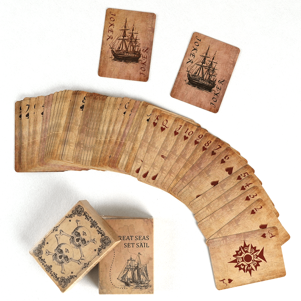 54-Card Vintage Playing Cards Deck Skeleton Pirate Ship Design Poker Cards for Family Board Games Parties Game Night – Unique Retro Style Card Game Gift