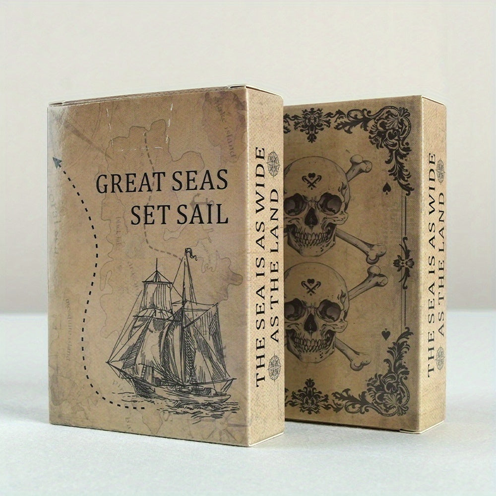54-Card Vintage Playing Cards Deck Skeleton Pirate Ship Design Poker Cards for Family Board Games Parties Game Night – Unique Retro Style Card Game Gift