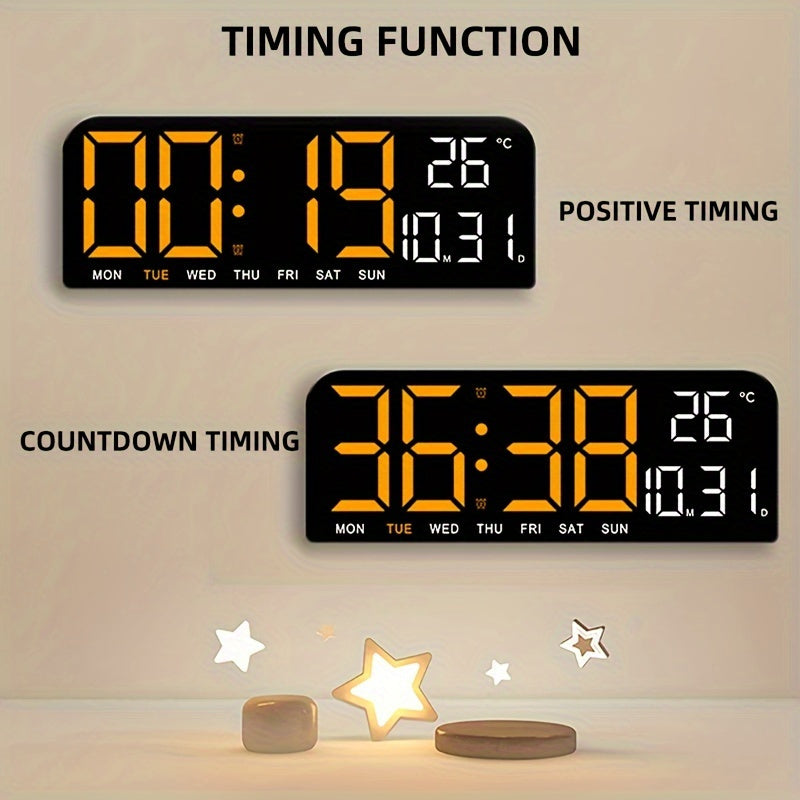 Large Screen LED Alarm Clock with Auto-Dimming Remote Control – 15 Inch Digital Clock Displays Time, Date, Week, Temperature & Humidity – Bedroom Bedside Clock for Seniors, Living Room, Office Desk