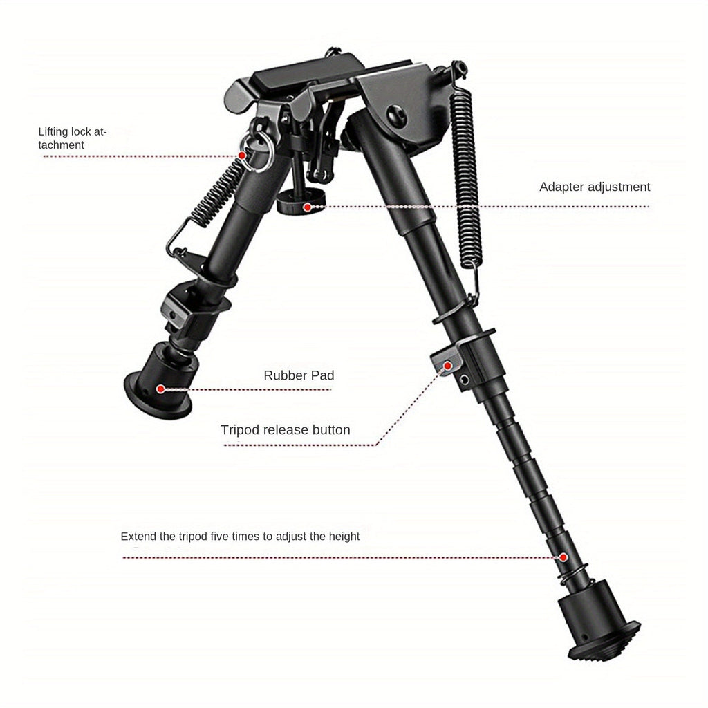 Adjustable Rifle Bipod 6-9 Inch 5 Height Settings Quick Release Adapter Foldable Retractable Lightweight Aluminum Alloy M-LOK Mount Rubber Feet for Hunting Shooting Outdoor Sports