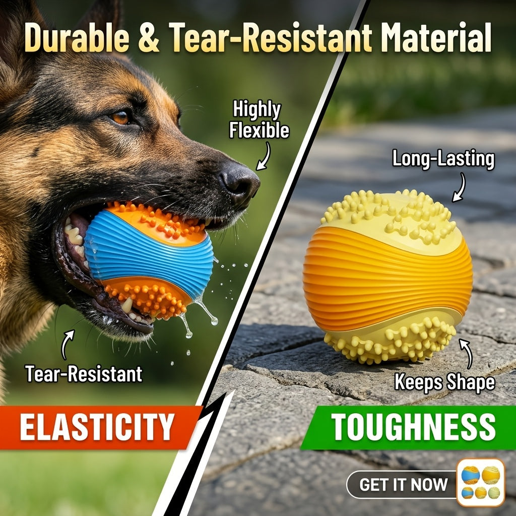Indestructible Dog Chew Toy Ball for Aggressive Chewers – Squeaky Tough TPR Rubber Chew Ball with Dental Cleaning Teeth Grooves, Interactive Fetch Toy for Small Medium Large Breed Dogs (Orange & Blue)