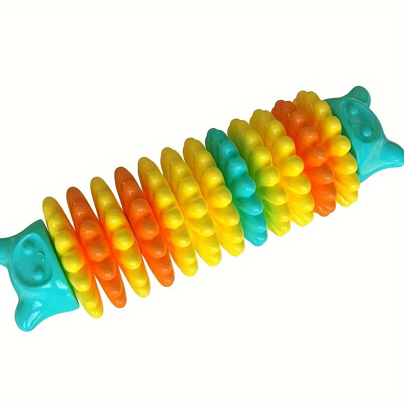 Caterpillar Natural Rubber Dog Chew Toy for Aggressive Chewers – Durable Teeth Cleaning Chew Toy with Anti-Bite Reinforced Ends, Interactive Dental Dog Toy for Medium Large Breeds, Lake Blue Green Pink