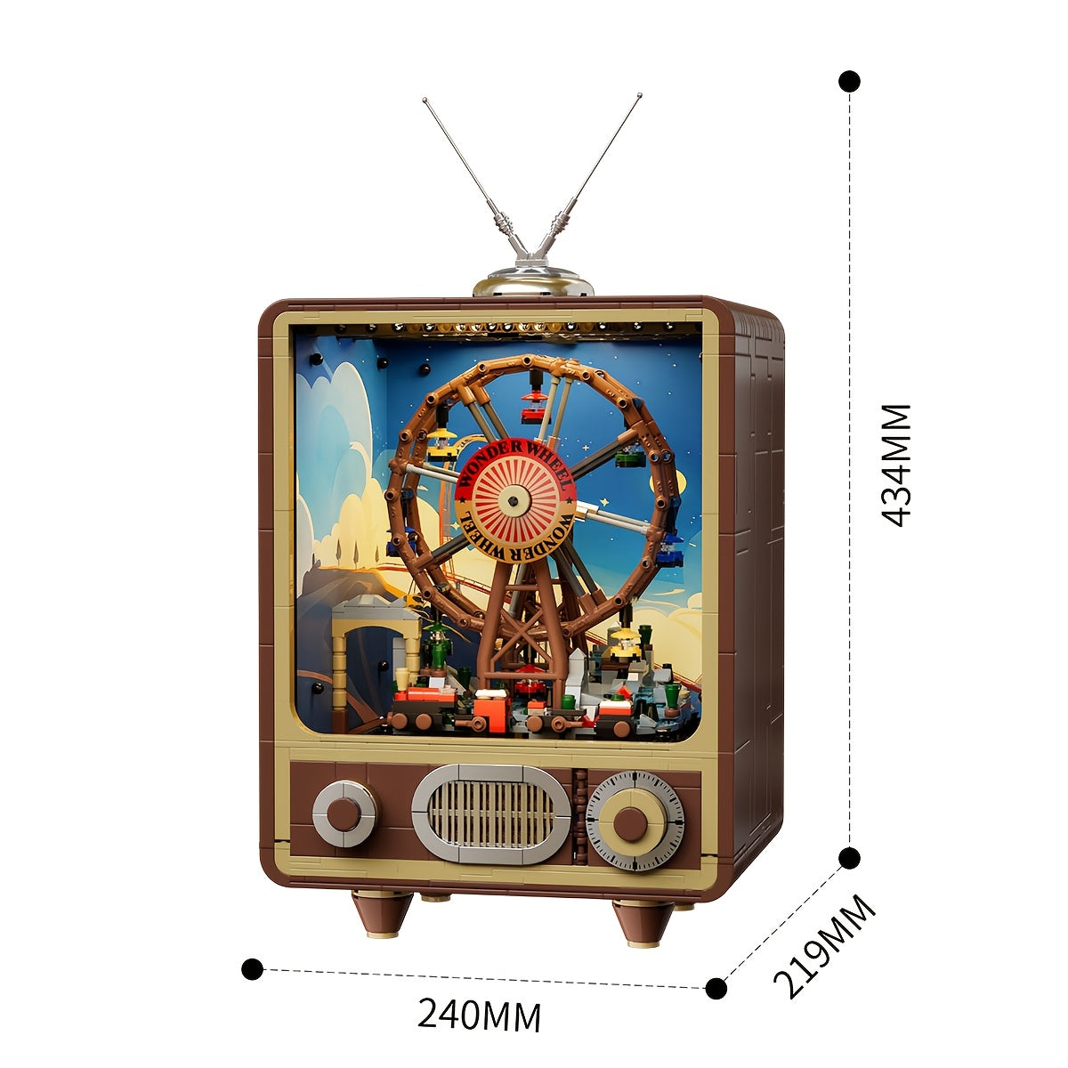 2715 Piece Ferris Wheel Vintage TV Building Blocks Set Motorized LED Light Model Kit for Adults Precision Assembly Collectible Desk Decor STEM Birthday Gift