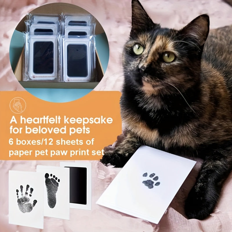 Pet Paw Print Kit Set - 6 Boxes 12 Sheets Cat and Dog Handprint Footprint Ink Pad Keepsake Tool Kit, Easy to Use Paw Print Stamp for Pet Souvenirs, Memorial Gift for Pet Owners and Dog Cat Lovers