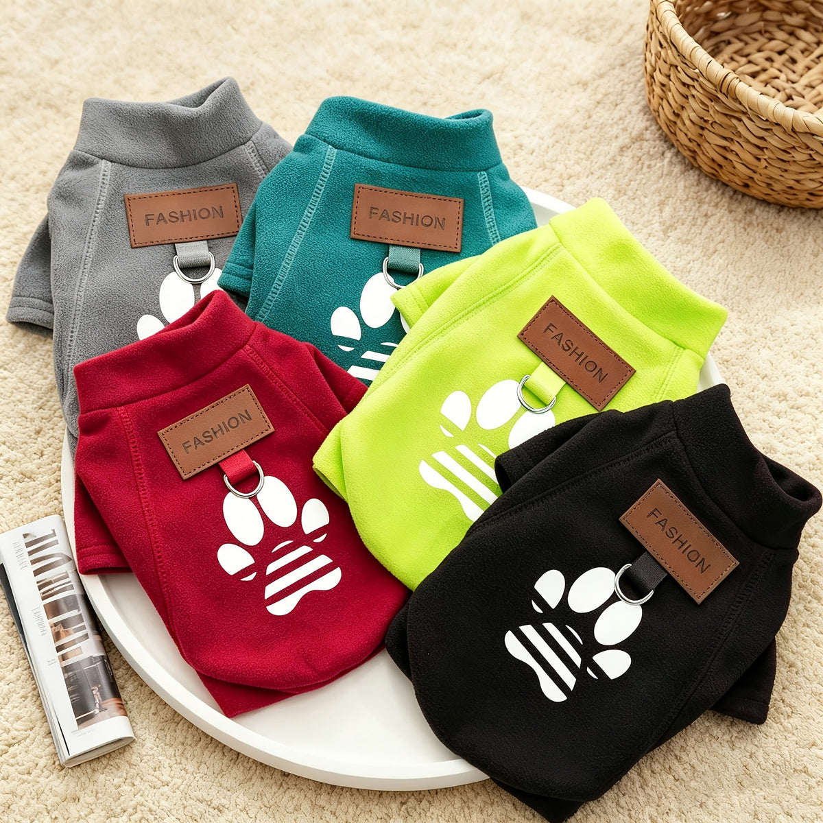 Dog Sweater for Small Medium Dogs & Cats - Soft Warm Paw Print Pullover Sweatshirt with Safety Leash Loop, Cozy Winter Puppy Coat Pet Clothes for Boy Girl Dogs, Cold Weather Pajama Jacket