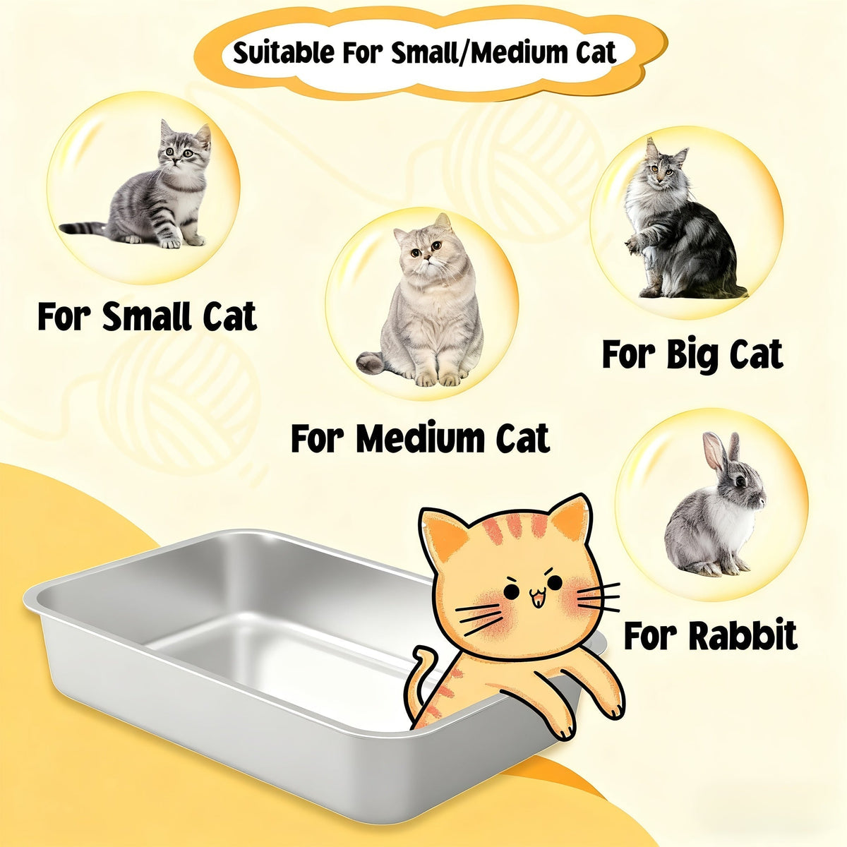 Stainless Steel Cat Litter Box – Odor-Proof High-Sided Metal Litter Tray, Non-Stick Anti-Scratch Leak-Proof Design, Easy to Clean Indoor Cat Toilet for Large, Medium & Small Cats, Multiple Sizes & Colors