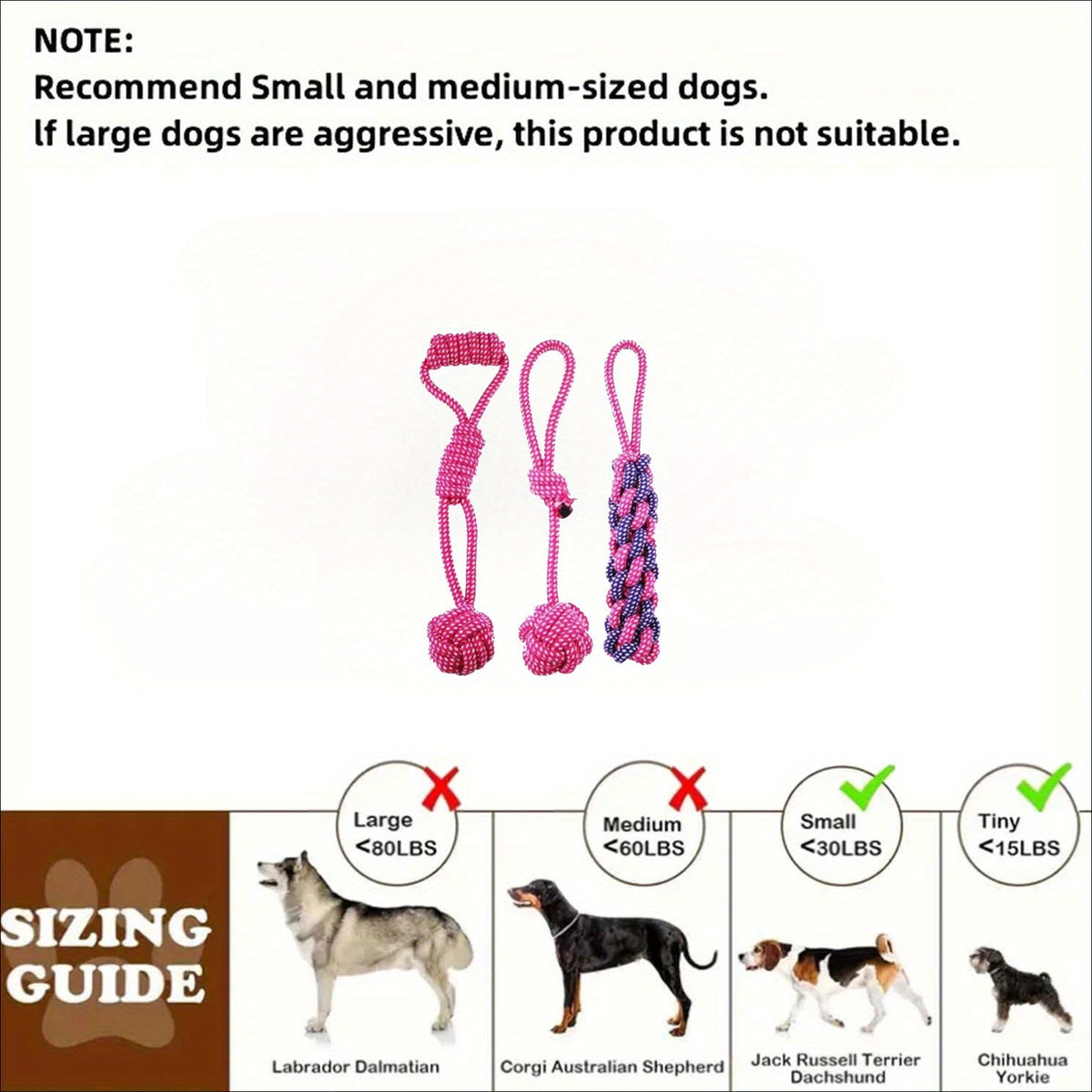 Dog Rope Toys for Aggressive Chewers - 3 Pack Purple Knot Tug Toys for Large Medium Small Dogs, Interactive Chew & Teeth Cleaning Rope Set, Durable Cotton Braided Dog Toys for Training & Play