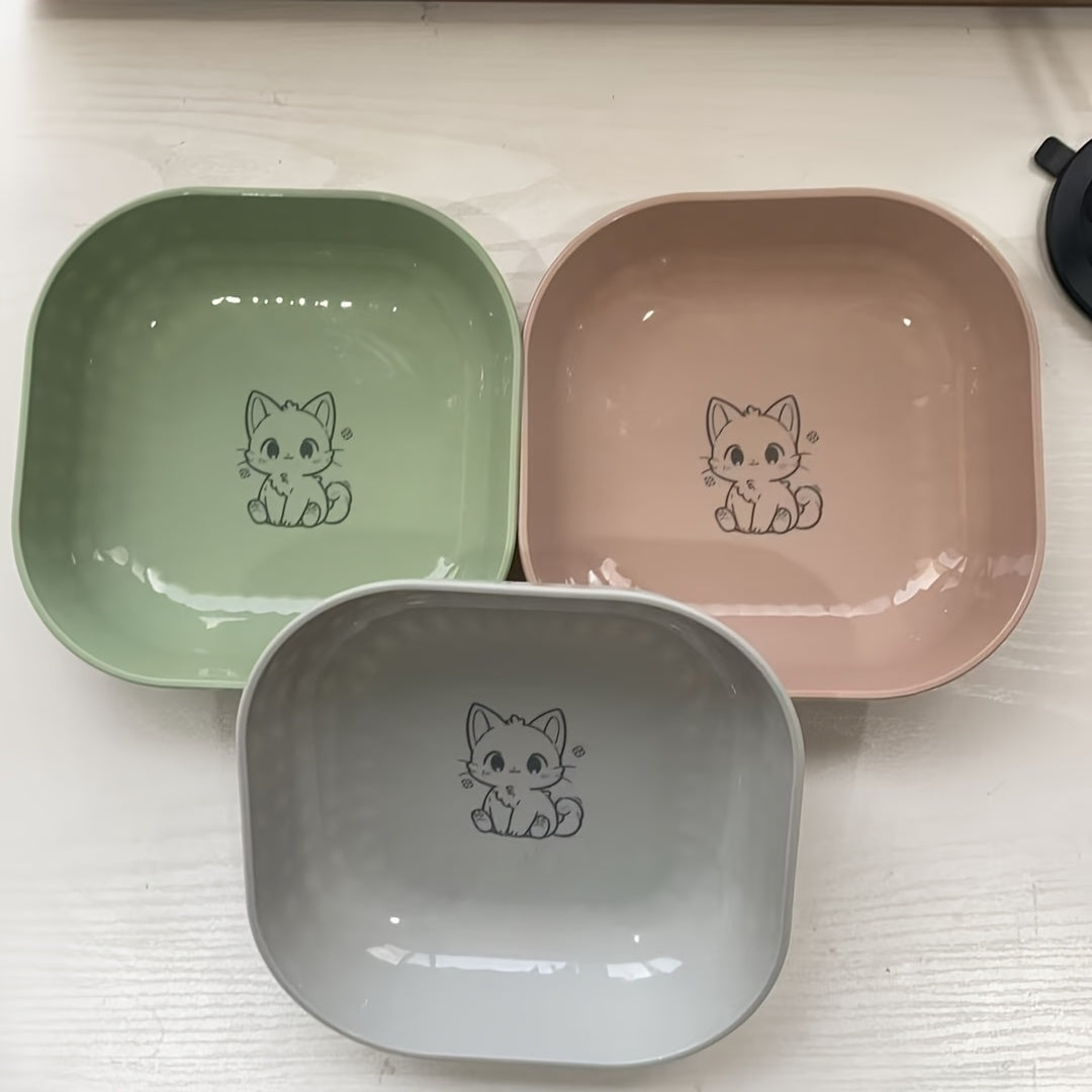 Cat Bowl Set 3 Pack - Non-Spill Shallow Wide Cat Food Bowls, Anti-Fatigue Whisker-Friendly Design, Engraved Kitten Pattern, Pet-Safe Durable Dishes for Indoor Cats, Healthy Ergonomic Feeding Bowls