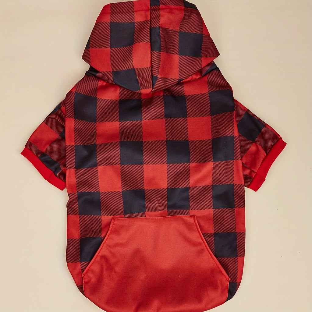 Dog Hoodie Plaid Sweatshirt for Pets – Cozy Hooded Pullover for Small & Large Dogs and Cats, XS to 5XL Sizes, Soft Warm Pet Sweater for Fall & Winter, Cute Matching Outfit Gift for Pet Lovers