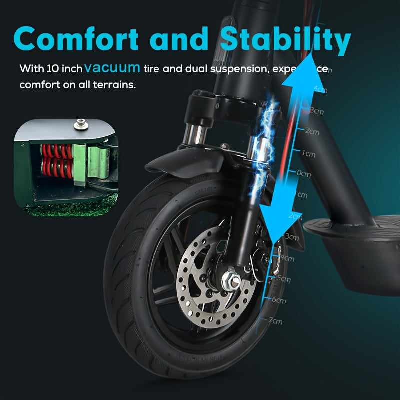 500W Electric Scooter for Adults & Teens 48V App Control – 25-Mile Range, 10" Vacuum Tires, 25° Climbing, Dual Suspension, Dual Disc Brakes, LED Turn Signal – Foldable Commuter E-Scooter Gift