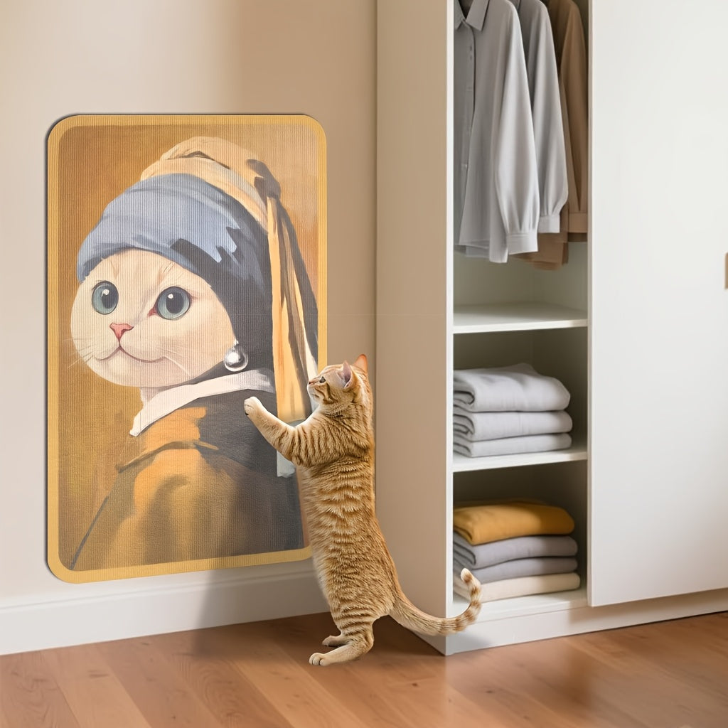 Cat Scratching Mat Self-Adhesive – Durable Sisal Scratch Pad for Indoor Cats to Sharpen Claws & Play, 20x31.5 Inch Large Cat Scratcher Board, Starry Sky / Pearl Cat / Sunflower Designs, Interactive Cat Toy