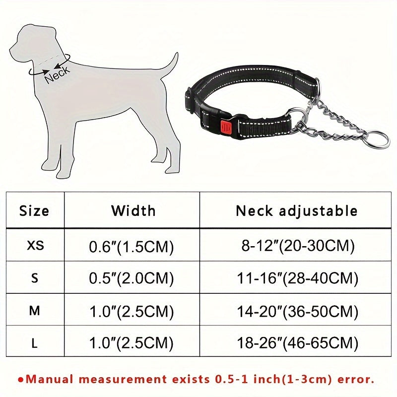 Martingale Dog Collar with Stainless Steel Chain – Heavy-Duty Soft Padded Reflective Training Collar with Quick-Release Buckle for Small, Medium & Large Dogs, 5 Colors