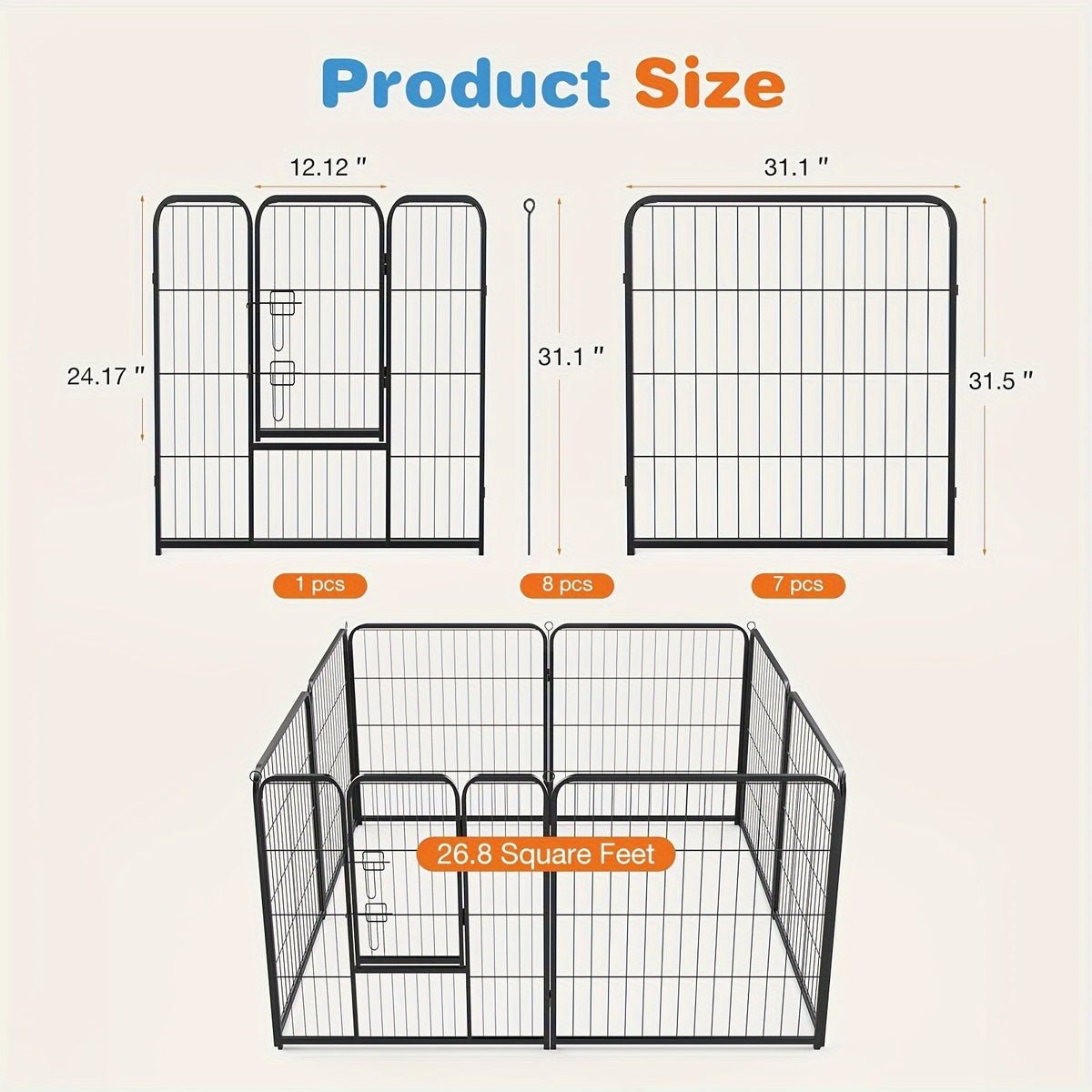 Dog Playpen 8 or 16 Panel Pet Exercise Pen 24/32/40 Inch Tall – Foldable Indoor Outdoor Dog Fence for Large Medium Small Dogs & Puppies