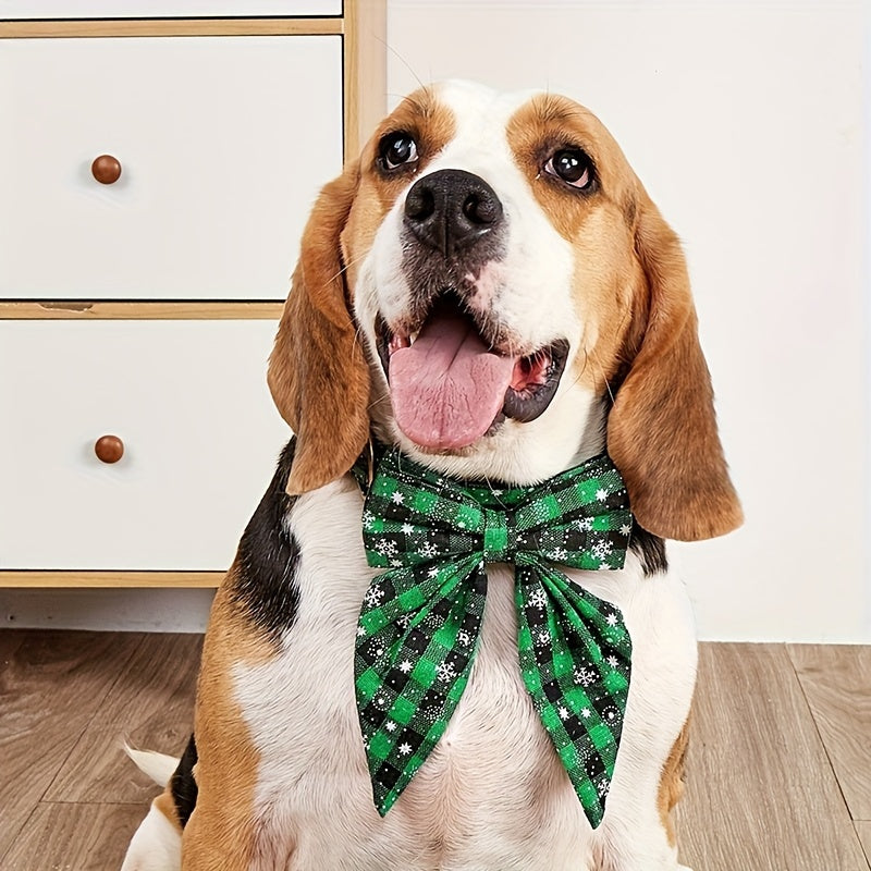 Christmas Dog Collar with Removable Bow Tie – Classic Plaid Red & Green Holiday Pet Collar for Small Medium Large Dogs, Festive Xmas Gift