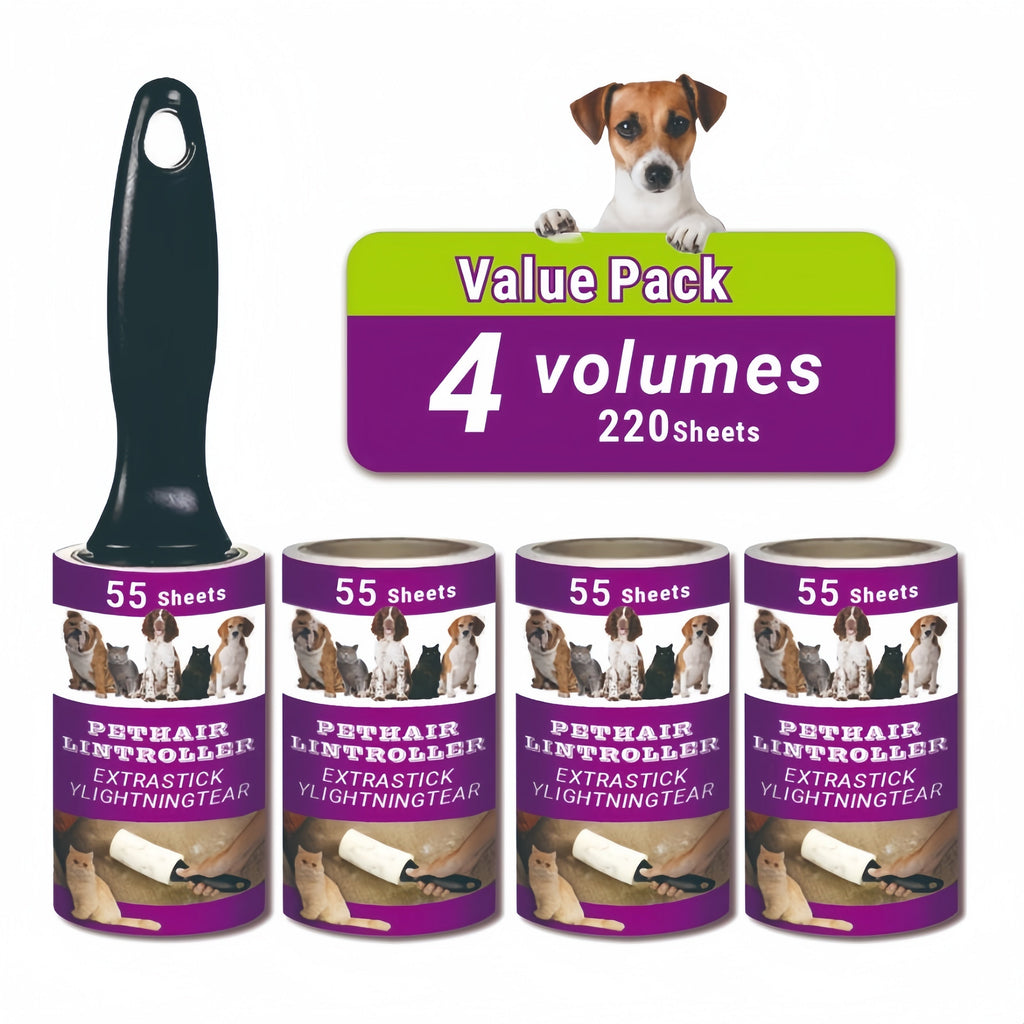 Lint Roller Pet Hair Remover with Refills - Ultra-Sticky Tear-Off Adhesive Roller for Dog & Cat Hair on Furniture, Carpets & Clothing - Portable Pet Lint Roller Set (4, 6, 10 or 15 Piece)