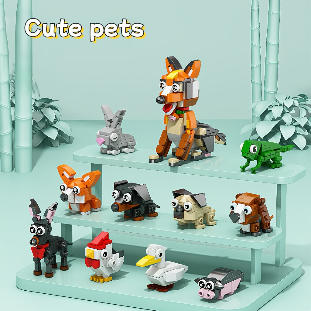10pcs Cute Animal Building Block Set for Kids - Mini Puppy Rabbit Duck Piglet Figure Building Blocks, Creative Educational Animal Toy for Toddlers, Christmas Birthday Gift Box for Boys Girls Ages 3+