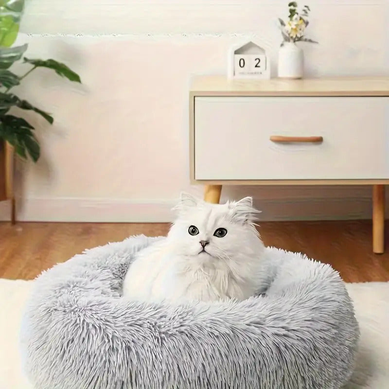 Large Round Cat Bed All Seasons - Soft Comfortable Circular Cat Nest for Cats and Small Dogs, Universal Pet Sleeping Mat with Plush Cushion for Indoor Pets