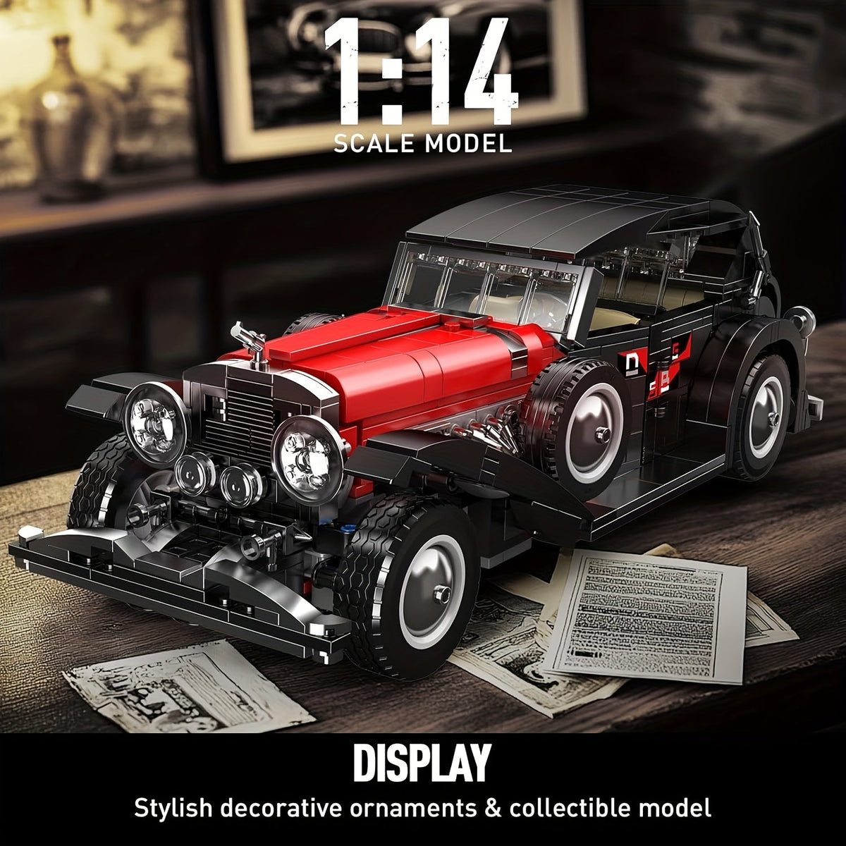 Mould King 10114 MOC Vintage Classic Car Building Kit – 1308 Pieces Model Building Blocks Set – Compatible Collectible Display Gift for Adults & Enthusiasts