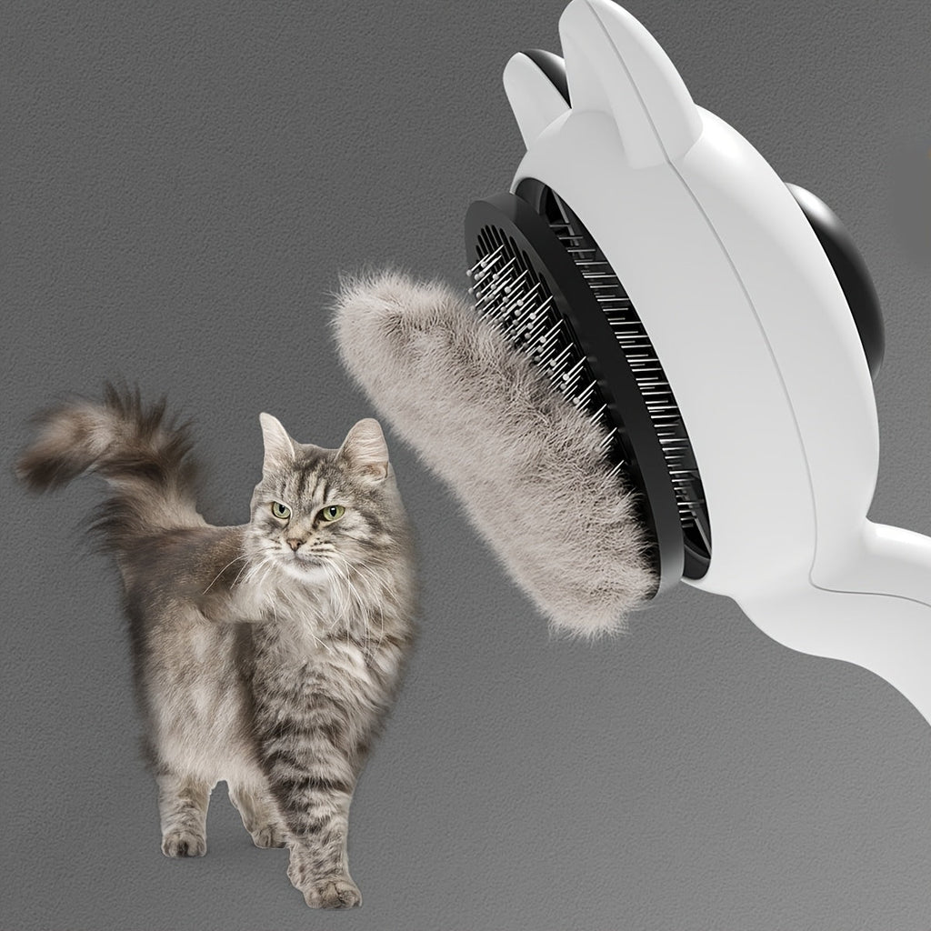 Self-Cleaning Cat Grooming Comb with One-Touch Button - Stainless Steel Deshedding Brush for Long & Short Hair Cats, Pet Hair Remover Massager Shedding Brush for Cats & Dogs