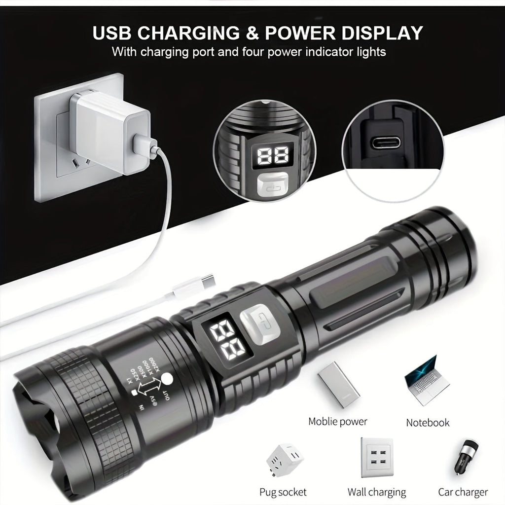 Rechargeable LED Flashlight 4-Pack - Super Bright Zoomable Spotlight, USB Charging, Long Range Tactical Work Light for Camping, Hiking, Emergency & Outdoor Survival, High-Power LED Torch Set