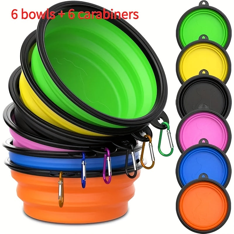 6-Pack Collapsible Travel Dog Bowls with Carabiners – Foldable Portable Pet Food & Water Dishes for Hiking, Camping & Walking, Durable Lightweight Compact Design, Vibrant Colors