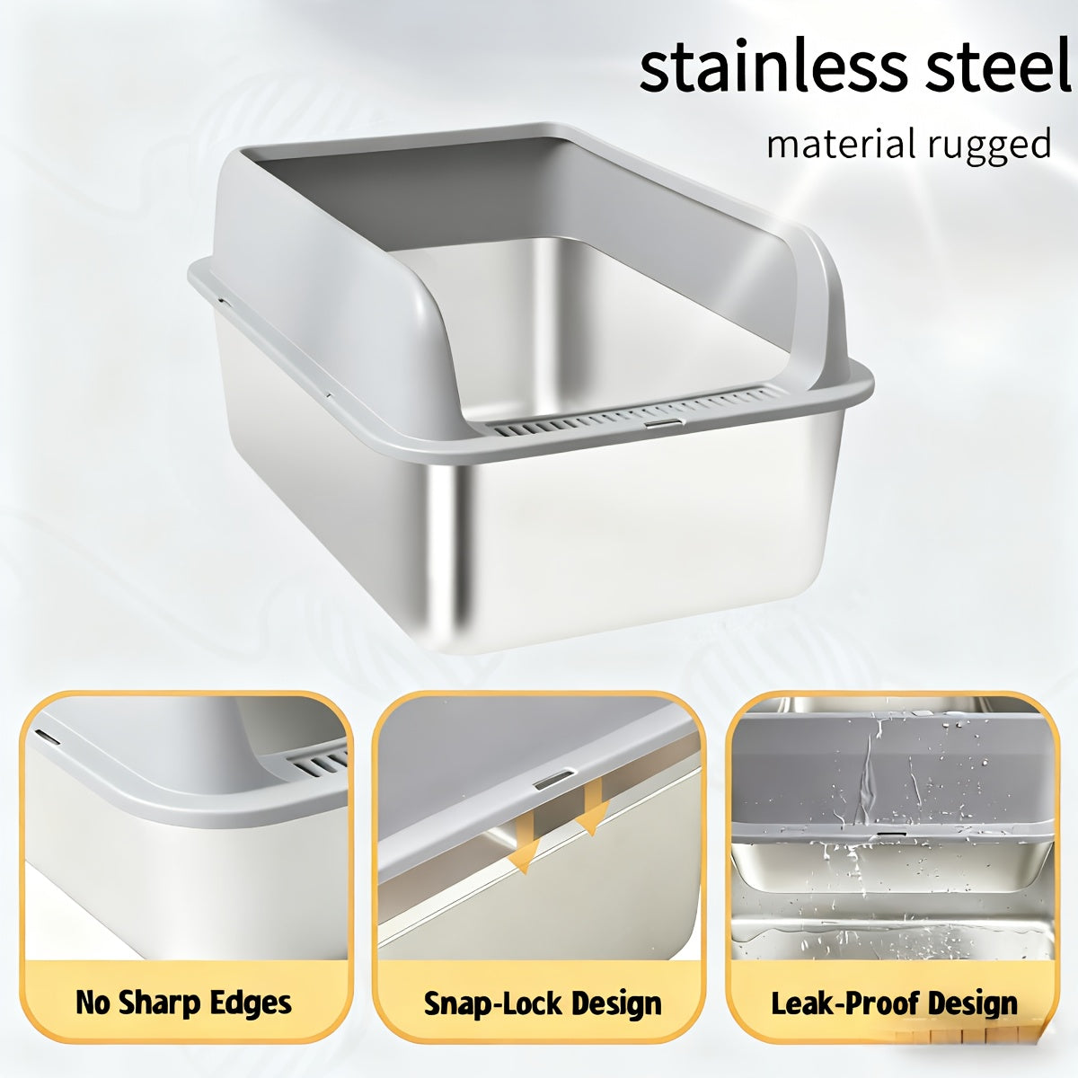 Stainless Steel Cat Litter Box – Odor-Proof High-Sided Metal Litter Tray, Non-Stick Anti-Scratch Leak-Proof Design, Easy to Clean Indoor Cat Toilet for Large, Medium & Small Cats, Multiple Sizes & Colors