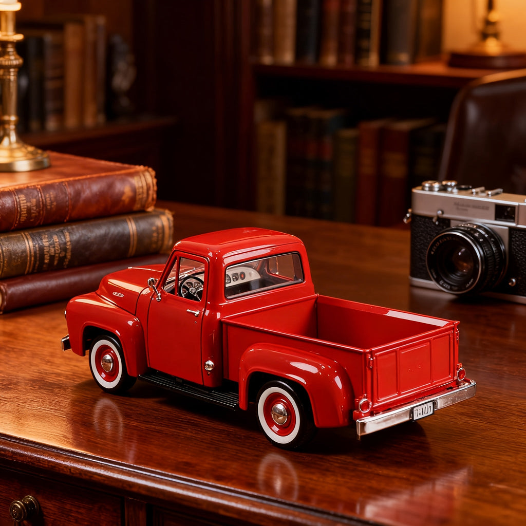 1953 Ford F-100 Pickup 1/18 Scale Zinc Alloy Diecast Model Car - Detailed Interior, Rotatable Wheels, Acrylic Display Box | Classic Truck Collectible Gift for Car Enthusiasts, Father's Day Christmas Birthday