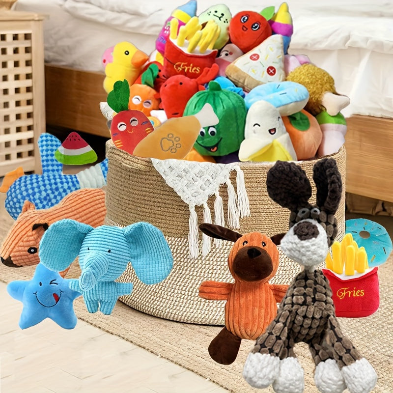 15-Piece Cartoon Plush Squeaky Dog Toy Set – Cute Random Style BB Squeaker Chew Toys for Small Dogs, No Battery Needed, Durable Soft Plush Toys for Teeth Cleaning & Play, Variety Gift Pack