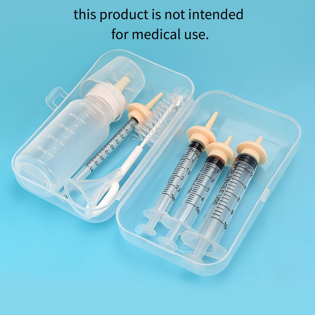 11-Piece Newborn Pet Nursing Kit - Kitten & Puppy Milk Bottle Feeder Set with Spare Nipples & Cleaning Brushes, Neonatal Animal Feeding Supplies for Baby Kittens, Puppies, Squirrels & Small Animals