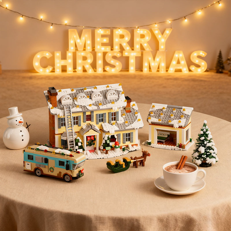 1958-Piece Christmas Holiday Snow House Building Set with Color Box, Challenging Assembly Brick Kit - Collectible Winter Village Home Decor Building Blocks, Perfect Christmas Birthday Gift for Adults & Teens