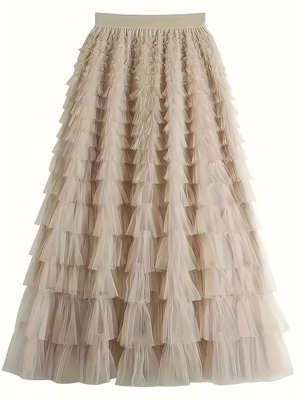 Women's Elegant Mesh Long Cake Skirt – A-Line Flared Hem Contrast Mesh Elastic Waist Maxi Skirt for Fall, Winter & Formal Occasions