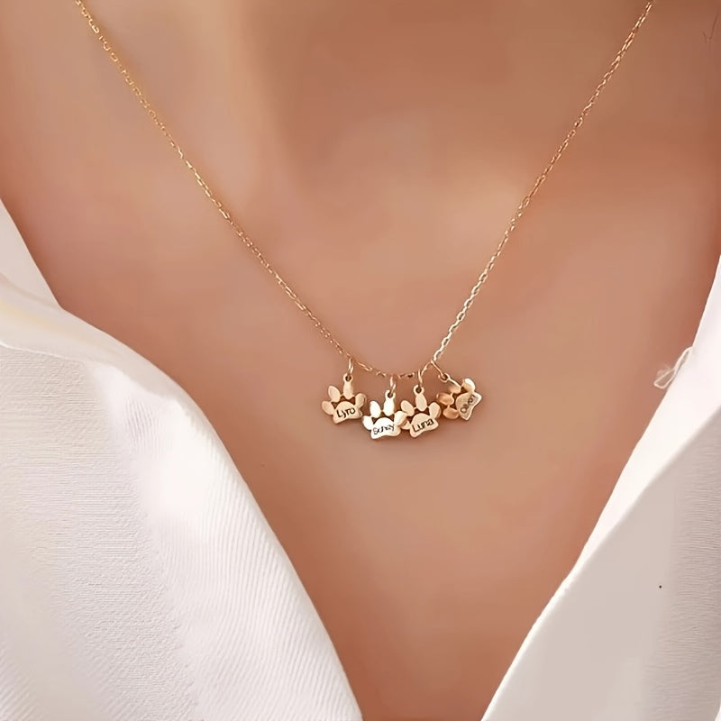 Custom Carved Dog Paw Print Necklace – 1 to 5 Paws Personalized Pet Commemorative Jewelry, Elegant Gift for Pet Lovers for Valentine’s Day, Christmas & All Seasons
