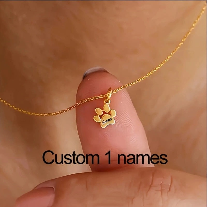 Custom Carved Dog Paw Print Necklace – 1 to 5 Paws Personalized Pet Commemorative Jewelry, Elegant Gift for Pet Lovers for Valentine’s Day, Christmas & All Seasons