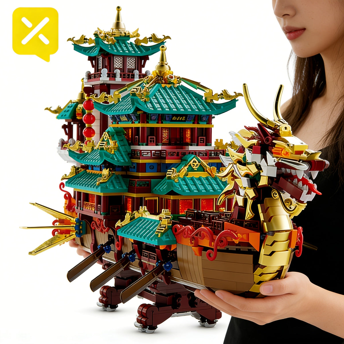 2453pcs Dragon Boat Festival Building Block Set - Large Scale ABS Brick Model Kit, Intermediate Assembly Level | Unique Cultural Display Piece & Gift for Christmas Thanksgiving Halloween New Year