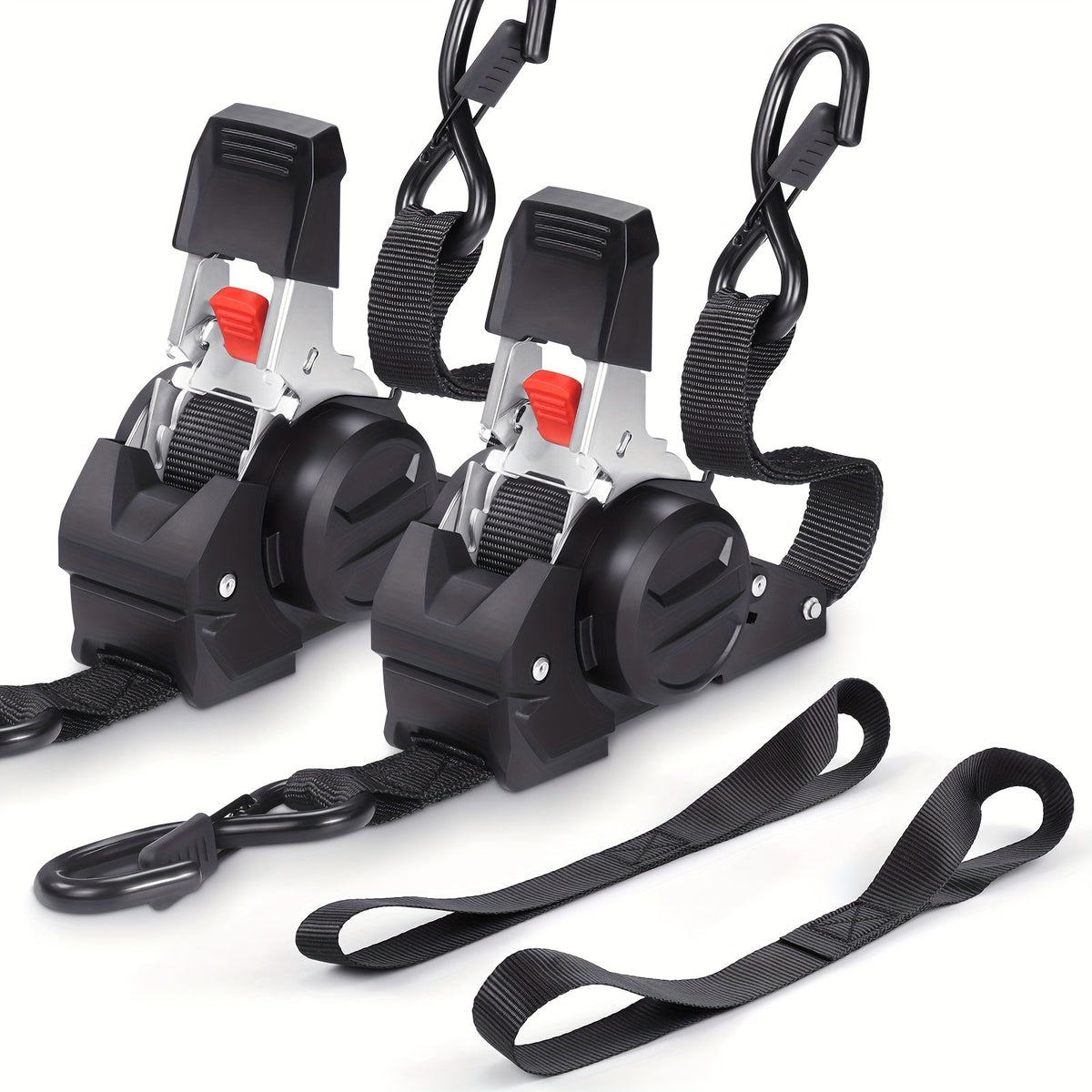 Retractable Ratchet Tie Down Straps 4-Pack Heavy Duty Self-Retracting – 2pcs 10 Ft Auto Cargo Straps for Truck, Trailer, Motorcycle, Moving & Appliances Securing