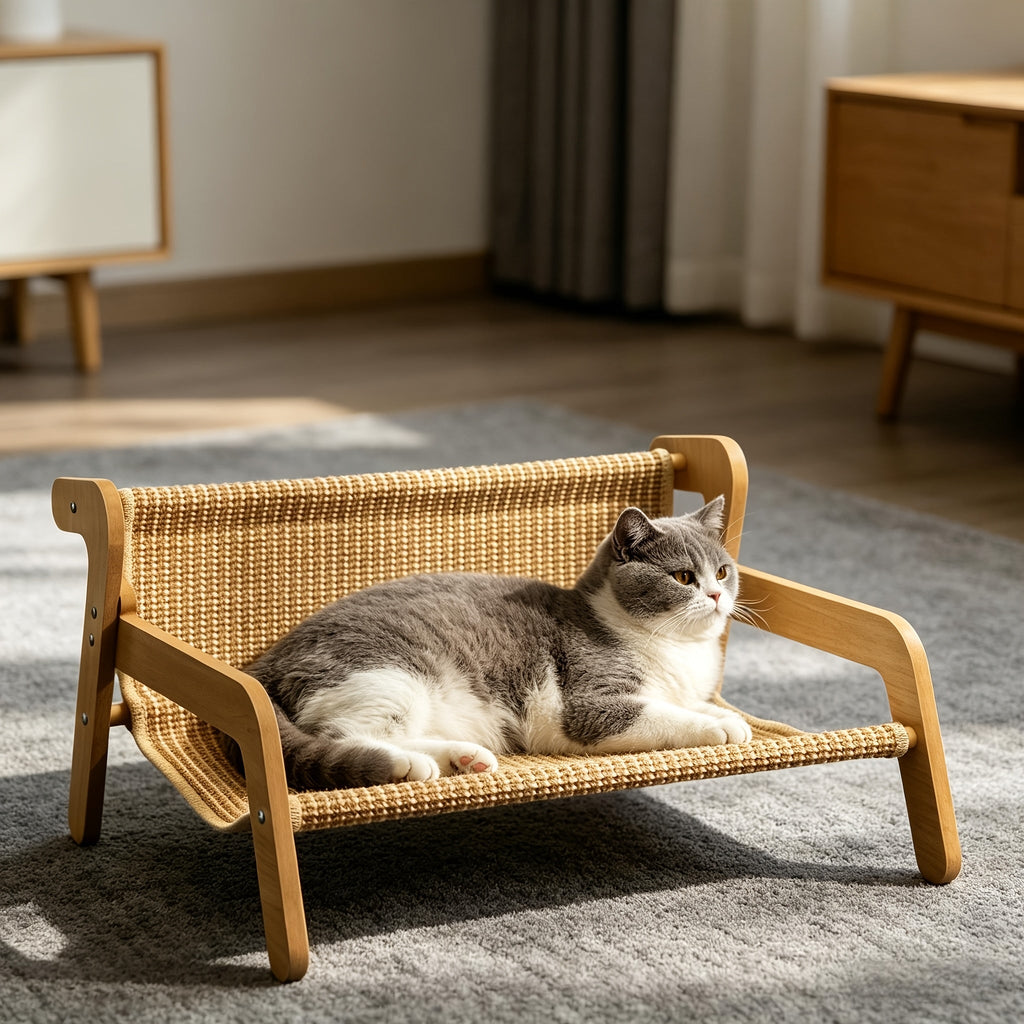 Large Sisal Cat Scratcher Bed Hammock Lounge for Indoor Cats - Cat Chair Scratching Pad Sisal Scratch Post Cat Furniture, Multi-Function Cat Scratcher Lounge for Large Cats