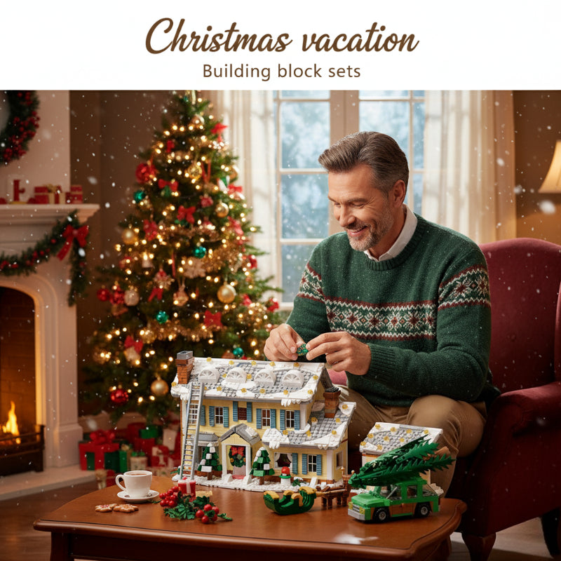 1958-Piece Christmas Holiday Snow House Building Set with Color Box, Challenging Assembly Brick Kit - Collectible Winter Village Home Decor Building Blocks, Perfect Christmas Birthday Gift for Adults & Teens
